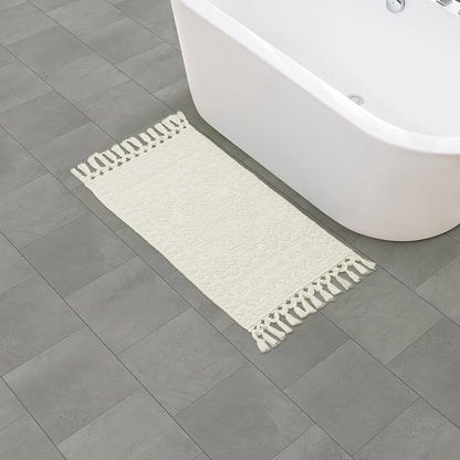 French Connection Nellore Bathroom Rugs, Woven and Beaded Bathroom Mats, Durable Bath Rugs, Thick Bath Mats for Bathroom and Shower Rugs, 20" x 38", Ivory