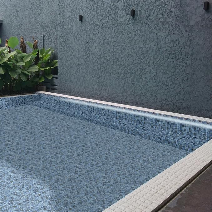 Glass Mosaic Tile Backsplash, 12” x 12” Mesh-Mounted Dark Blue Glass Wall Tile for Kitchen Bathroom Swimming Pool (8 Sheets, 8 sq.ft)