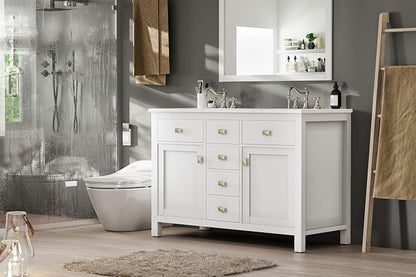 Artemis 48 in. White Double Sink Bath Vanity with Engineered Top and Undermount Porcelain Sinks