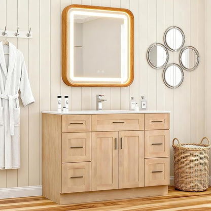 48Inch Bathroom Vanity with Sink, 6 Drawers & Soft-Close Doors, Integrated Ceramic Top, Thickened Panels & Reinforced Wooden Frame, Freestanding Bathroom Storage Cabinet(Natural Oak)