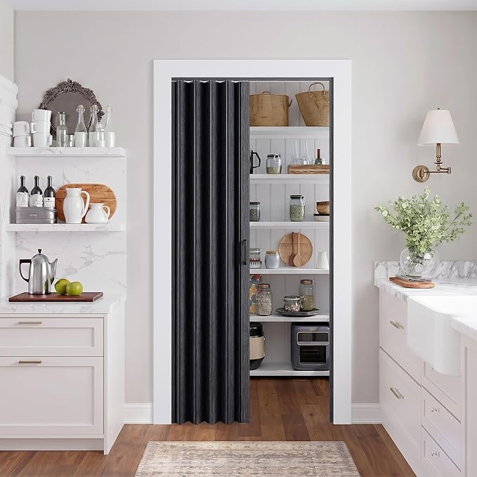 SmartStandard 36" x 80" Accordion Doors, Double Walled, Classic Black | Easy to Assemble, Save Space, PVC Accordion Folding Doors for Closet Doorway Basement, with Track and Hardware