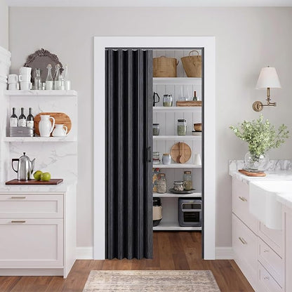 SmartStandard 36" x 80" Accordion Doors, Double Walled, Classic Black | Easy to Assemble, Save Space, PVC Accordion Folding Doors for Closet Doorway Basement, with Track and Hardware