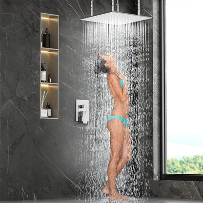20 Inch Extra Large Full Body Shower System Bathroom Luxury Rain Mixer Shower Combo Set Ceiling Mounted Rainfall Shower Head Faucet Polished Chrome (Contain Shower Faucet Rough-In Valve Body and Trim)