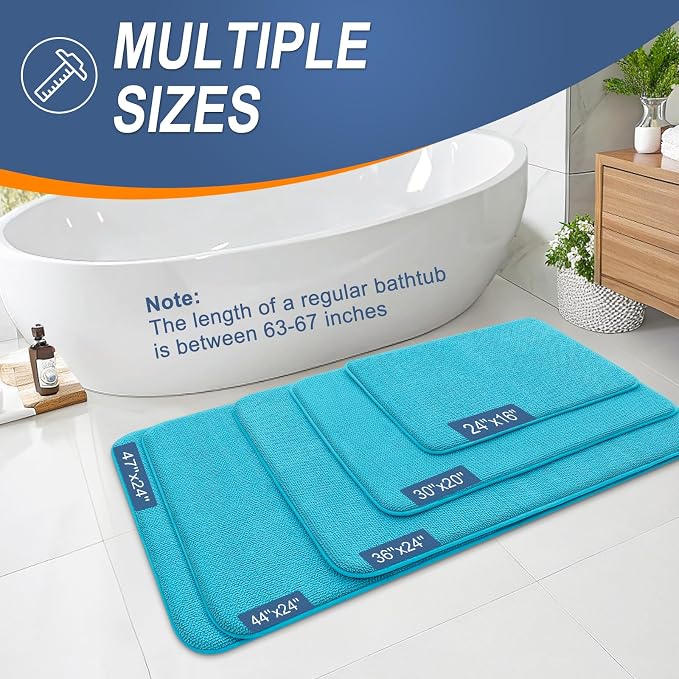 OLANLY Memory Foam Small Bathroom Rugs 24x16, Absorbent Bath Mat, Aqua Sky | Soft Quick Dry Bath Rugs, Non-Slip Carpet, Machine Washable Mat for Bathroom Floor, Tub and Shower, Home Decor Accessories