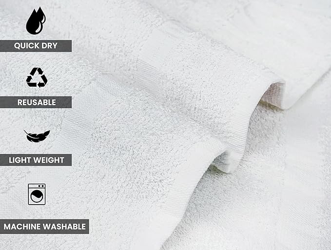 ZUPERIA White Bath Towels Bulk 36 Pack (20 x 40 Inches) - 100% Cotton Economy Light Weight Towels for Commercial Use - Quick Dry, Ultra-Soft, and Absorbent Bulk Towels