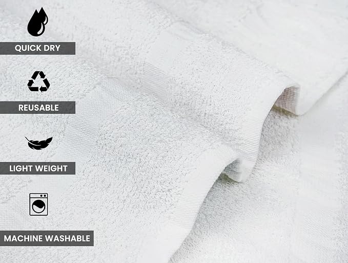 ZUPERIA White Bath Towels Bulk 12 Pack (22 x 44 Inches) - 100% Cotton Economy Light Weight Towels for Commercial Use - Quick Dry, Ultra-Soft, and Absorbent Bulk Towels