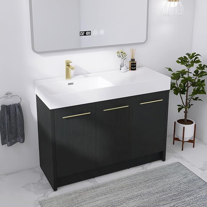 48 Inch Freestanding Bathroom Vanity,48" Bathroom Vanity with Sink,Modern Single Sink Bathroom Vanity Combo,Black Floor Stand Cabinet Set