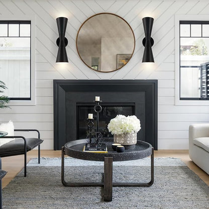 Modern Black Wall Sconces Set of 2, Up and Down Indoor Wall Sconces, Mid Century Indoor Wall Light Fixture, Hardwired Wall Mounted Lamp for Living Room, Bathroom, Bedroom, Hallway, 18 Inch