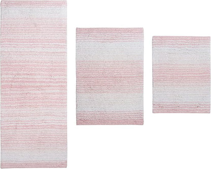 Home Weavers 100% Cotton Gradiation Collection Bathroom Décor | Washable Rug | Bathroom Mat | Kitchen Mat | Bathroom Rug Set | Bath Mat Set | Bath Floor Mat Non Slip, 3 Piece Set with Runner, Pink