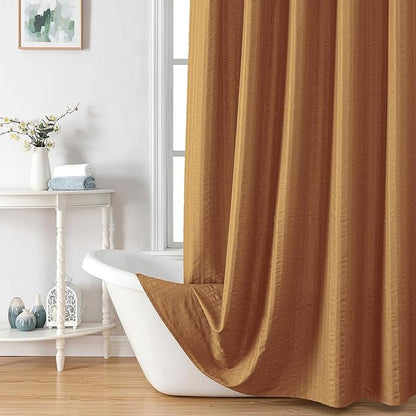 Aiyufeng Gold Shower Curtain for Bathroom, Embossed Textured Fabric Shower Curtain for Bathroom - Soft Cloth & Hotel Spa, Machine Washable, 72X96,Gold