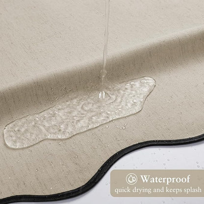 Linen Scallop Shower Curtain with 12 Clear Hooks, Waterproof, 72x84, Beige | Cute Washable Heavy Duty Thick Fabric with Black Border, Neutral Modern Farmhouse Boho Décor
