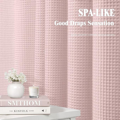 Waffle Weave Shower Curtain - Blush Pink Cotton Fabric Texture Heavyweight Shower Curtains for Bathroom,Washable,72Wx72L