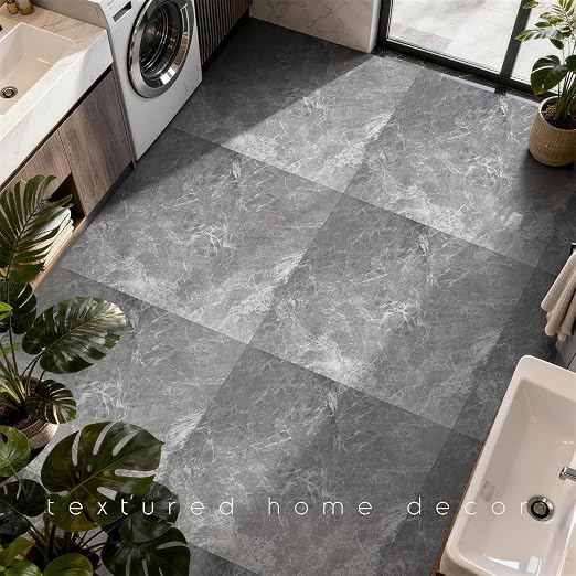 RORA 24x24 Inch Peel and Stick Floor Tile 20-Pack Waterproof Vinyl | Covers 80 Sq.Ft, Self-Adhesive, Easy DIY install, Grey Marble Vinyl Floor Tiles for Bathroom, Kitchen, Laundry & Office