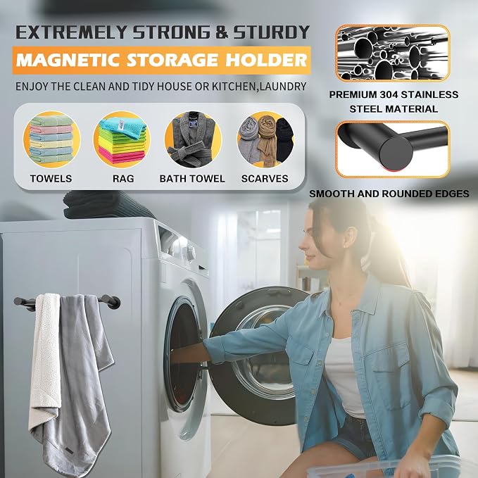 ULIBERMAGNET Magnetic Towel Holder, Magnetic Towel Bar Holder with Adjustable Length, Non-Slip Magnetic Curtain Flip Calendar Rod for Classroom Whiteboard, Refrigerator, Dishwasher, Laundry (2 Pack)