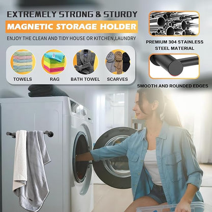 ULIBERMAGNET Magnetic Towel Holder, Magnetic Towel Bar Holder with Adjustable Length, Non-Slip Magnetic Curtain Flip Calendar Rod for Classroom Whiteboard, Refrigerator, Dishwasher, Laundry (2 Pack)