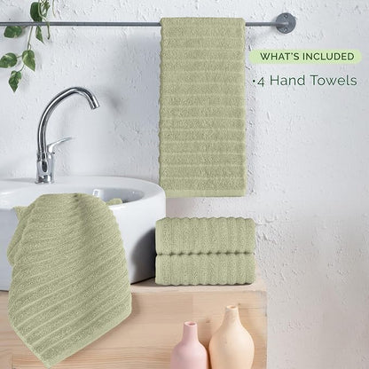 Elegant Comfort Luxury 100% Turkish Cotton Corduroy Ribbed 4 Pack Hand Towel Set 16 x 28 Inch - Absorbent, Super Soft, Quick Dry, Premium Towels for Bathroom, Gym, Spa and Hotel Use, Mint Green