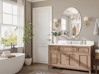 Frameless Oval Mirror, 24"x36" Oval Beveled Bathroom Mirrors | Frameless, 15mm beveled edge, 5mm HD glass, anti-rust, french cleat, horizontally or vertically, for bathroom/bedroom