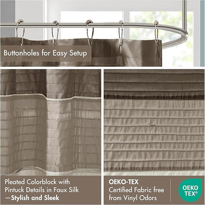 Madison Park Amherst Bathroom Shower Curtain Faux Silk Pieced Striped Modern Microfiber Bath Curtains, 72x84 Inches, Natural