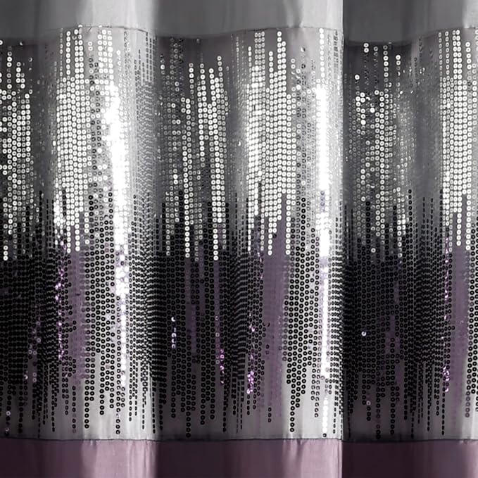 Lush Decor Night Sky Window Curtain Panel, Single 100"W x 84"L Purple & Gray - Sequin Backdrop Curtain - Extra Wide Curtains - Sliding Door Curtain