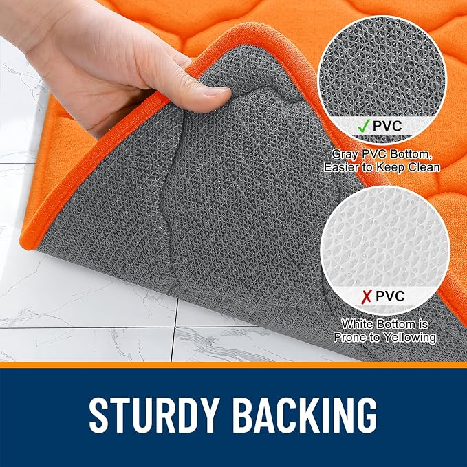 OLANLY Memory Foam Bath Mat Rug 30x20, Ultra Soft and Absorbent Bathroom Rugs, Non-Slip, Comfortable, Machine Washable Bath Carpet for Bathroom Floor, Tub, Shower and Home Decor Accessories, Orange