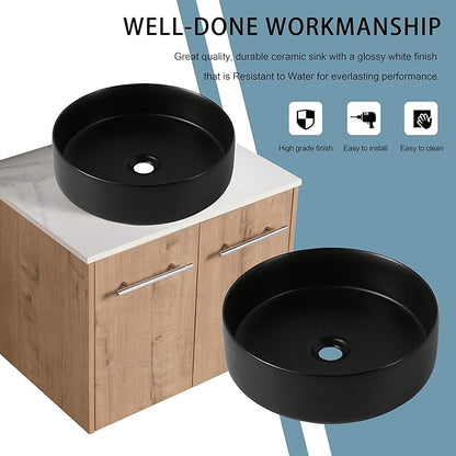 24" Floating Vanity with Sink, 24 Inch Bathroom Vanity with Sink, Modern Plywood Floating Cabinet with Sintered Stone Countertop and Black Ceramic Basin, Soft Close Doors