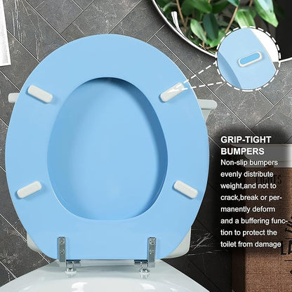 Blue Round Toilet Seat Natural Wood Toilet Seat with Zinc Alloy Hinges, Easy to Install also Easy to Clean, Scratch Resistant Toilet Seat by Angol Shiold (Round, Blue)
