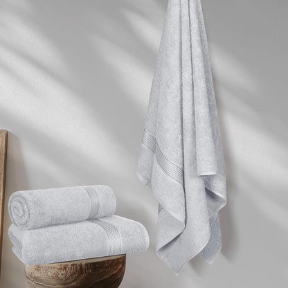 Cotton 2 Pack Oversized Bath Towel Set 28x55 inches, Large Bath Towels, Ultra Absorbant Compact Quickdry & Lightweight Towel, Ideal for Gym Travel Camp Pool - Light Grey