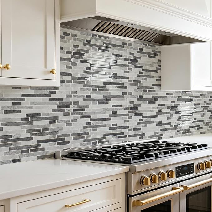 Art3d Linear Tile Peel and Stick Backsplash, 10-Sheet, Multi-Tone Gray | 12 x 12 Inch, Enhanced Thickness, Warp Resistant, Strong Adhesion, Sturdy, for Kitchen, Bedroom, Ideal for Home Improvement