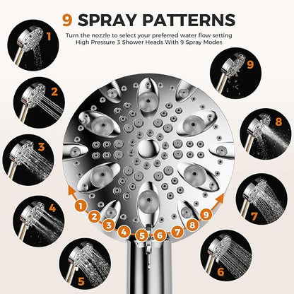 Dual Shower Head with Extra Handheld Sprayer for Couples & Families | 3 Shower Heads & 9 Spray Modes, High Pressure Tandem Shower, 180° Adjustable, Simultaneous Use, Easy Install