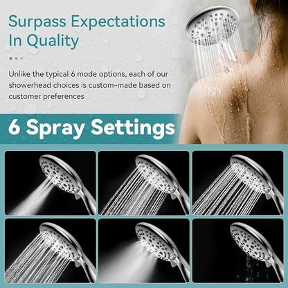 JDO High Pressure Handheld Shower Head, 6 Spray Settings, 4.3" High Flow Hand Shower Set with 59" Stainless Steel Hose and Adjustable Bracket for Bathroom Gym Hotel