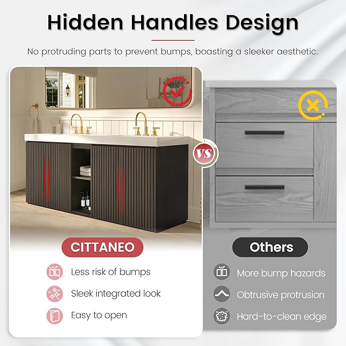72" Bathroom Vanity with Double Sink, Freestanding Double Sink Bathroom Vanity with White Engineered Stone Top, Open Storage Cabinet & Adjustable Shelf, 4 Soft-Closing Doors, Smoked Oak Brown