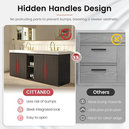72" Bathroom Vanity with Double Sink, Freestanding Double Sink Bathroom Vanity with White Engineered Stone Top, Open Storage Cabinet & Adjustable Shelf, 4 Soft-Closing Doors, Smoked Oak Brown