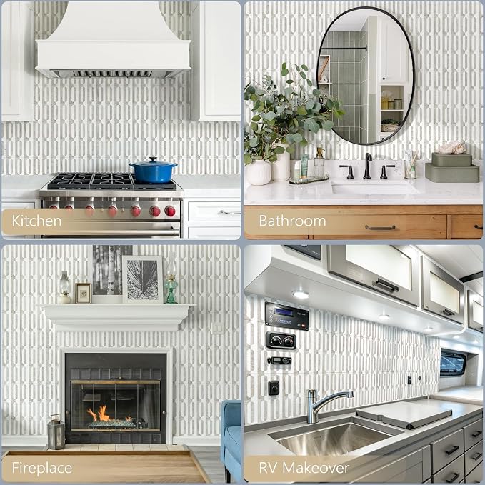 STICKGOO Peel and Stick Backsplash Tiles 12"x12", Waterproof Stick on Kitchen & Bathroom Backsplash, PVC Self Adhesive Wall Tiles for Fireplace, White/Beige Slate (10 Sheets)