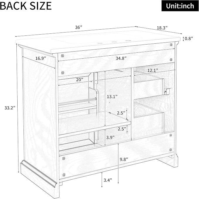 36" Bathroom Vanity with Ceramic Sink,Freestanding Storage Cabinet w/Soft-Close Door and 2 Tip-Out & 2 Drawers,Undermount Single Basin Bath Vanity Set w/Adjustable Shelf,Black