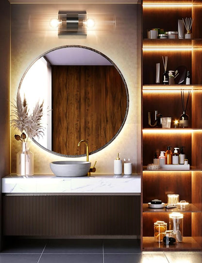 Modern Bathroom Sconces Wall Lighting with Clear Ribbed Glass, Brushed Nickel 2-Light Bathroom Vanity Light Fixtures for Mirror Living Room Hallway Bedroom