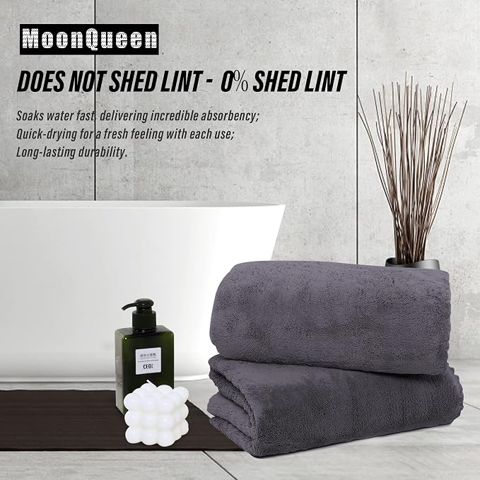 MOONQUEEN 6 Pack Premium Bath Towel Set - Quick Drying - Microfiber Coral Velvet Highly Absorbent Towels - Multipurpose Use as Bath Fitness, Bathroom, Shower, Sports, Yoga Towel (Dark Grey)