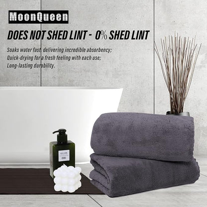 MOONQUEEN 6 Pack Premium Bath Towel Set - Quick Drying - Microfiber Coral Velvet Highly Absorbent Towels - Multipurpose Use as Bath Fitness, Bathroom, Shower, Sports, Yoga Towel (Dark Grey)