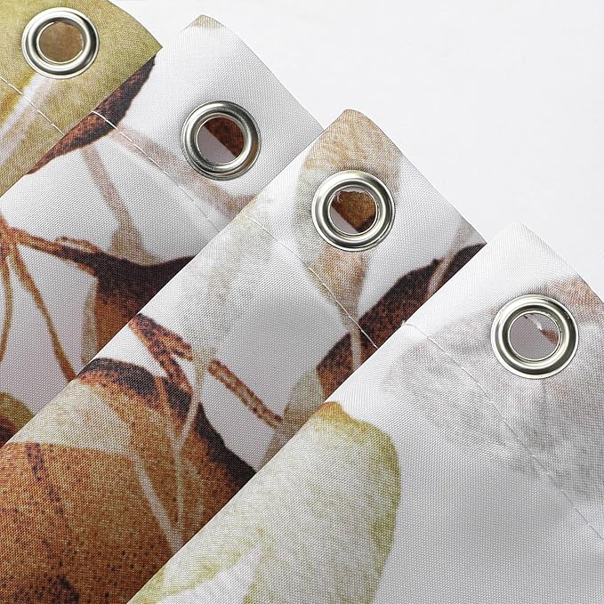 Brown Eucalyptus Shower Curtain, Watercolor Floral Print, 72x96 | Watercolor Plant Leaves Floral Print, Extra Long Waterproof Fabric Bathroom Decor, Machine Washable, Rustproof Grommets