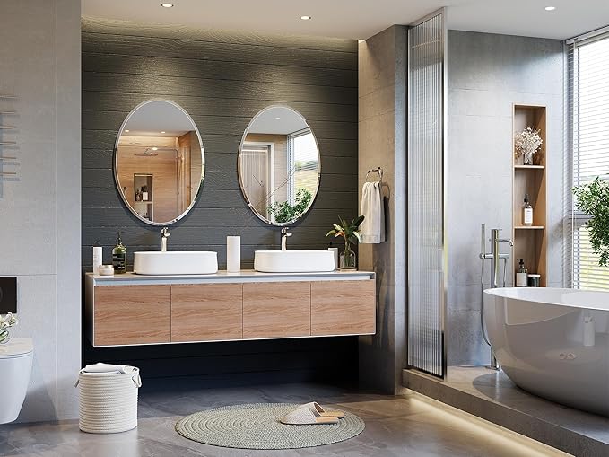 Frameless Oval Mirror, 20x28 Inch Beveled Bathroom Mirrors for Over Sink, Tempered Glass Oval Mirrors for Vanity, Living Room, Bedroom, Entryway