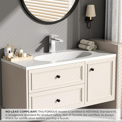 FORIOUS Bathroom Faucet 1 Hole, Single Handle Vanity Sink Faucets Chrome | For 1 or 3 Hole 4 Inch Centerset Sink, with Pop-up Drain, NSF61 Certificate, Single Handle Faucet for Sink Vanity RV Restroom