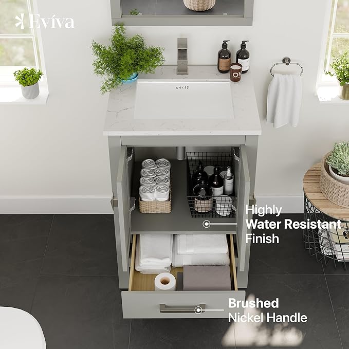 Eviva London 24 in. Gray Single Sink Bath Vanity with Carrara Quartz Top and Undermount Porcelain Sink