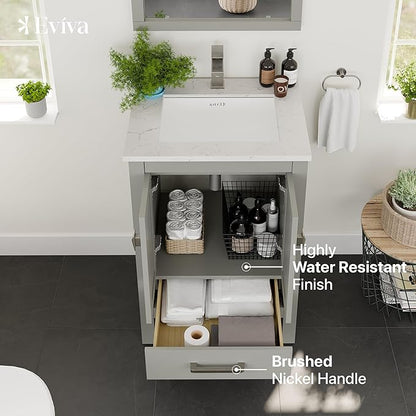 Eviva London 24 in. Gray Single Sink Bath Vanity with Carrara Quartz Top and Undermount Porcelain Sink