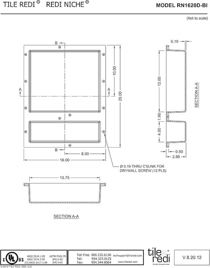 Tile Redi USA Niche Double Recessed Shower Shelf – Black, Two Inner Shelves with Divider, 16-Inch Width x 20-Inch Height x 4-Inch Depth (RN1620D-BI)