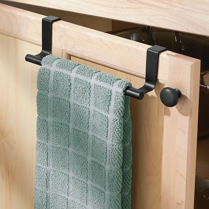mDesign Over-the-Cabinet Towel Bar Holder for Bathroom or Kitchen - 9", Matte Black