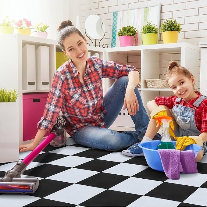 Spiareal 48 Pieces Peel and Stick Floor Tiles Vinyl Flooring 12 x 12 Inch Stick on Floor Tile Self Adhesive Waterproof DIY for Bathroom Kitchen Bedroom Living Room(Plaid)