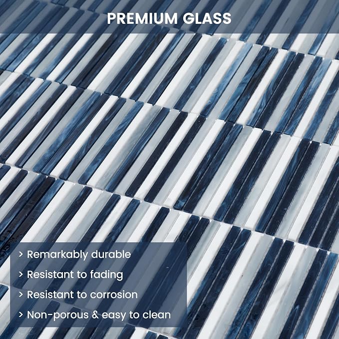 Glass Mosaic Tile Backsplash Dazzling Blue White 12 Inch | Kitchen Backsplash Bathroom and Shower (5-Pack, 5 sq.ft.)