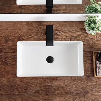 24 Inch Undermount Bathroom Sink Rectangular Undermount Sink White Ceramic Under Counter Bathroom Sinks with Flat Overflow Type (23.8"x 13.8")