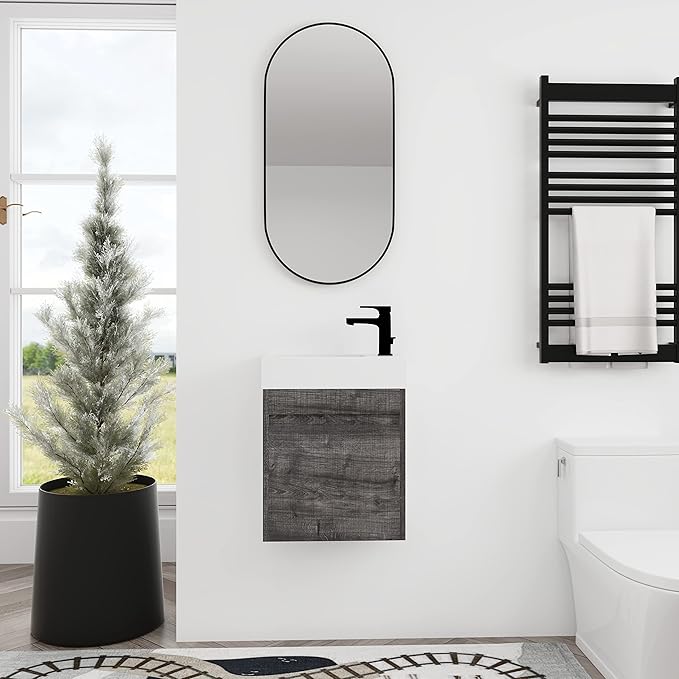 18" Floating Wall-Mount Bathroom Vanity with Ceramic Sink - Space-Saving Design, Soft-Close Doors & Waterproof Storage Cabinet for Small Bathrooms
