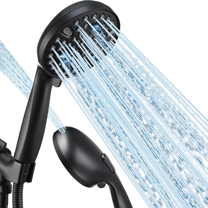 Shower Head with Handheld, High Pressure 10 Spray Modes, Matte Black | Built-in Pause Function, Power Wash Mode, Anti-Clog Nozzles, 71 Inch Stainless Steel Hose, Adjustable Overhead Bracket