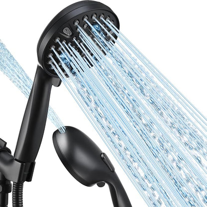 Shower Head with Handheld, High Pressure 10 Spray Modes, Matte Black | Built-in Pause Function, Power Wash Mode, Anti-Clog Nozzles, 71 Inch Stainless Steel Hose, Adjustable Overhead Bracket